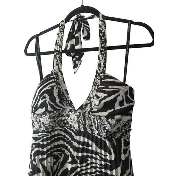 Morgan & Co Dress Zebra Embellished Prom Party Jeweled Medium halter Sequin L - Picture 9 of 10